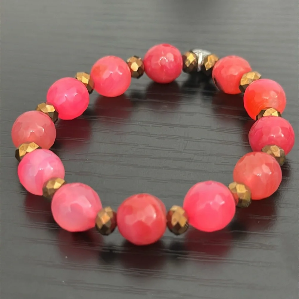 Signed M Pink Dyed Faucet Quartz Stretch Vintage Bracelet